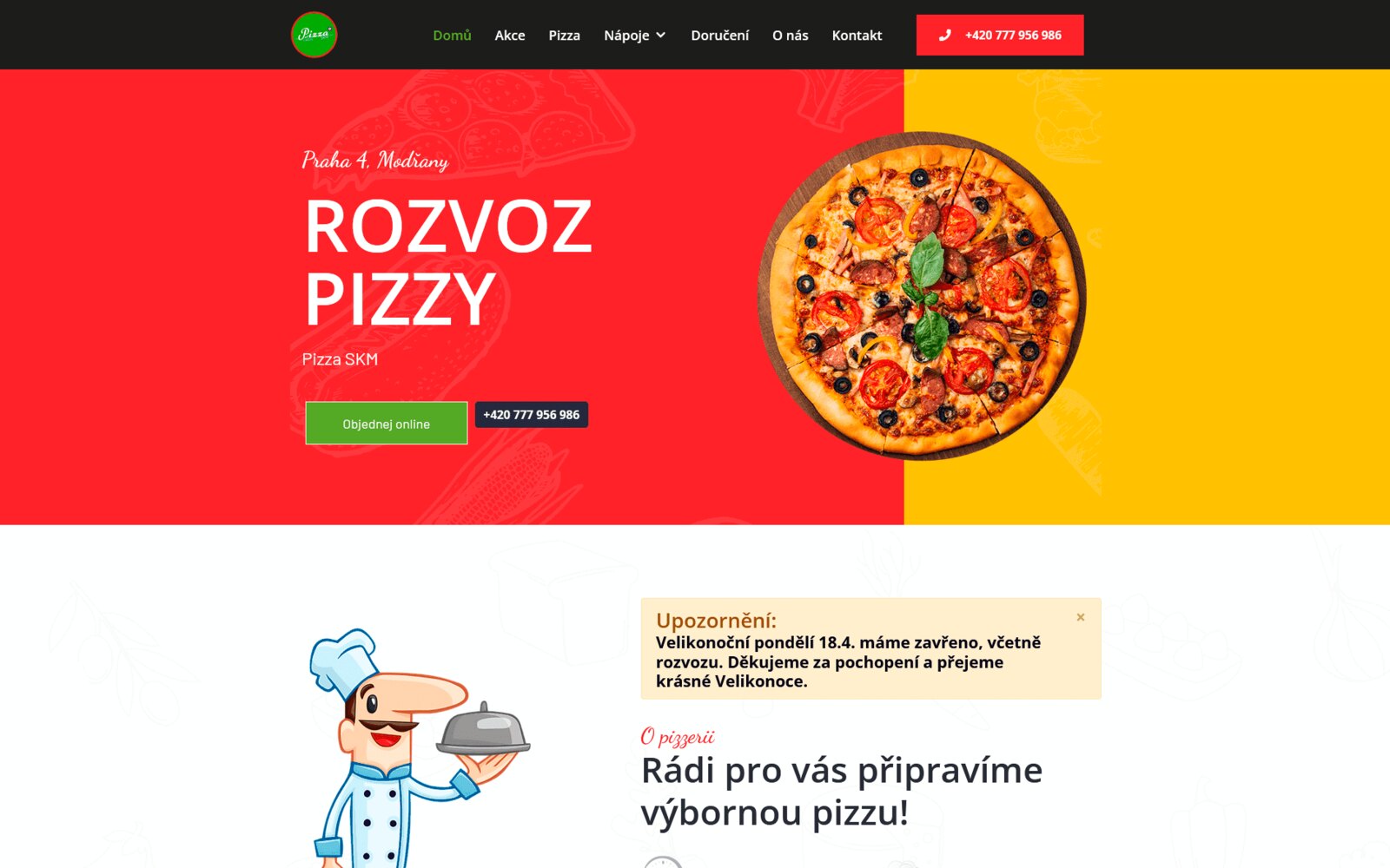 Главная страница сайта доставки Pizza S.K.M.